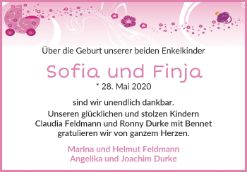 Babyanzeige von Sofia und Finja  von Wuemme Zeitung