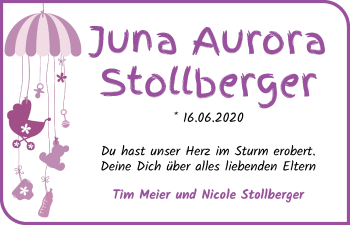 Babyanzeige von Juna Aurora Stollberger von Osterholzer Kreisblatt