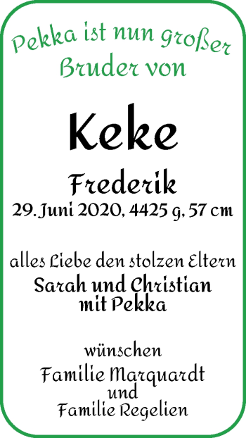 Babyanzeige von Keke Frederik  von WESER-KURIER