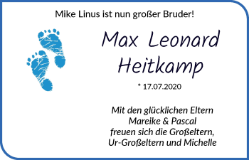 Babyanzeige von Max Leonard Heitkamp von WESER-KURIER