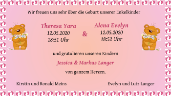 Babyanzeige von Theresa Yara und Alena Evelyn Langer von Die Norddeutsche
