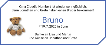 Babyanzeige von Bruno  von WESER-KURIER