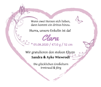 Babyanzeige von Clara Wiewrodt von WESER-KURIER