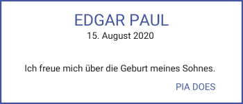 Babyanzeige von Edgar Paul  von WESER-KURIER