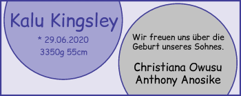 Babyanzeige von Kalu Kingsley Owusu von WESER-KURIER
