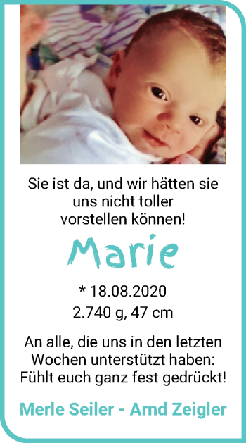 Babyanzeige von Marie  von WESER-KURIER