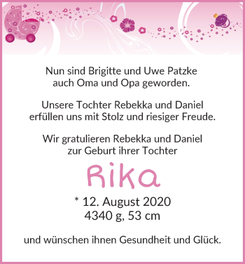 Babyanzeige von Rika Patzke von Osterholzer Kreisblatt