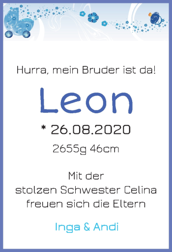 Babyanzeige von Leon Maurice  von Die Norddeutsche