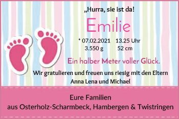 Babyanzeige von Emilie Murken von Osterholzer Kreisblatt
