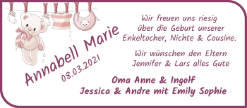 Babyanzeige von Annabell Marie  von WESER-KURIER