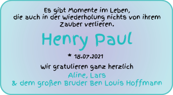 Babyanzeige von Herny Paul Hoffmann von Die Norddeutsche