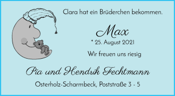 Babyanzeige von Max Fechtmann von Osterholzer Kreisblatt