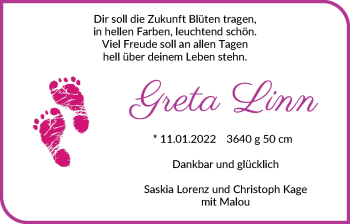 Babyanzeige von Greta Linn Lorenz von WESER-KURIER