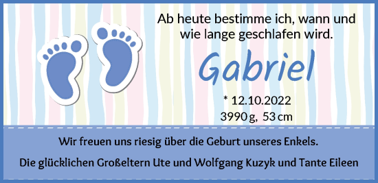 Babyanzeige von Gabriel  von WESER-KURIER