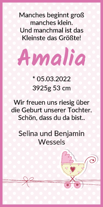 Babyanzeige von Amalia  von WESER-KURIER