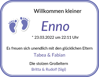 Babyanzeige von Enno  von WESER-KURIER