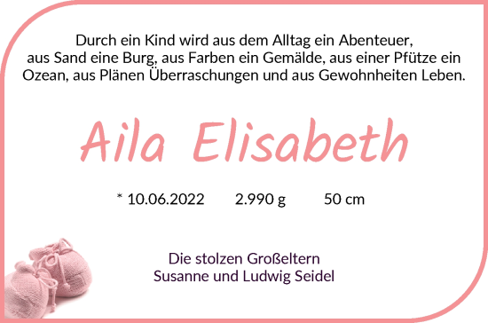 Babyanzeige von Aila Elisabeth  von Die Norddeutsche