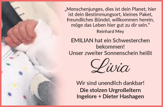 Babyanzeige von Livia  von WESER-KURIER