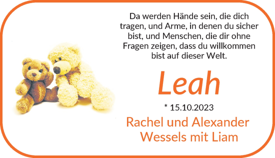 Babyanzeige von Leah  von Die Norddeutsche