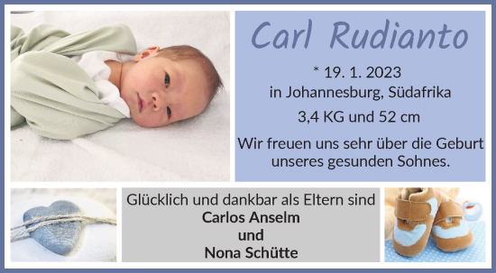 Babyanzeige von Carl Rudianto  von WESER-KURIER
