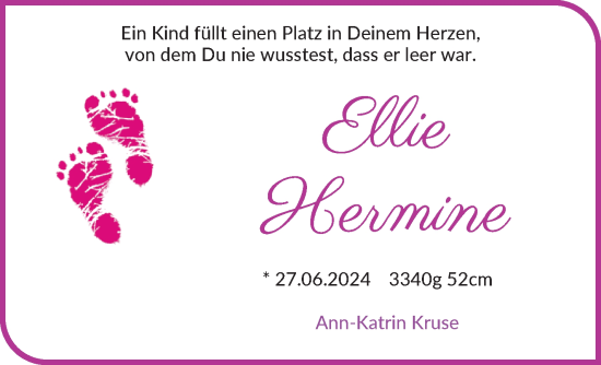 Babyanzeige von Ellie Hermine Kruse von Die Norddeutsche