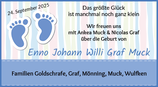 Babyanzeige von Enno Johann Will Graf Muck von WESER-KURIER