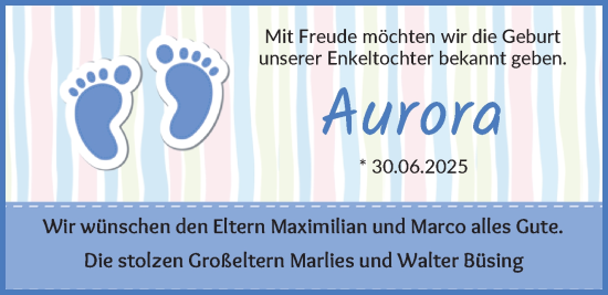 Babyanzeige von Aurora  von WESER-KURIER
