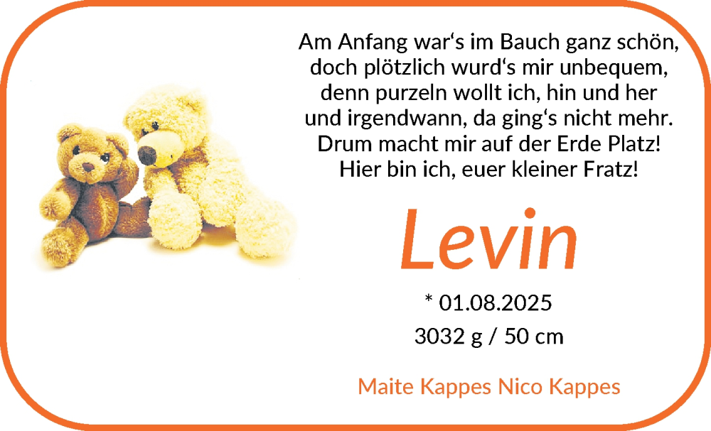 Anzeige für Levin Kappes vom 05.08.2025 aus WESER-KURIER