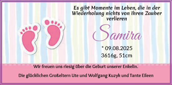 Babyanzeige von Samira  von WESER-KURIER