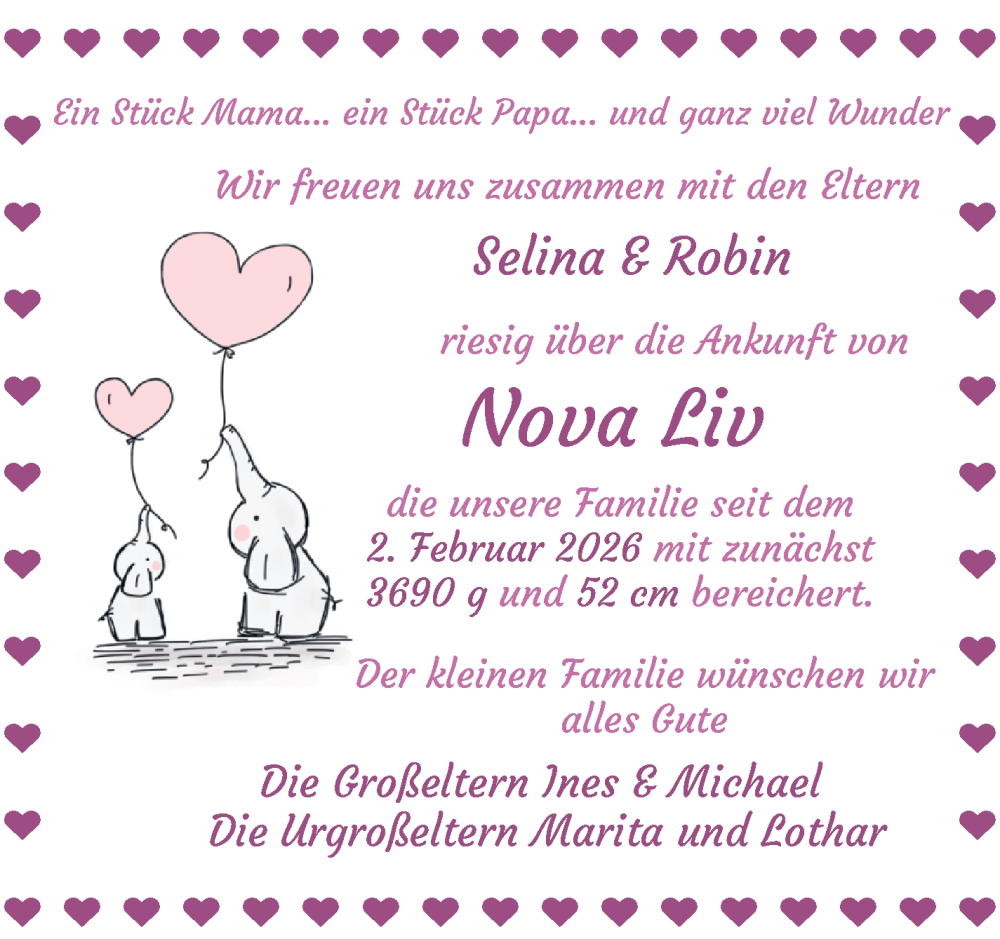 Anzeige für Nova Liv  vom 07.02.2026 aus WESER-KURIER